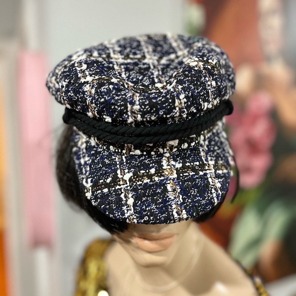 ASOS Black & Blue Tweed Bakers Boy Hat